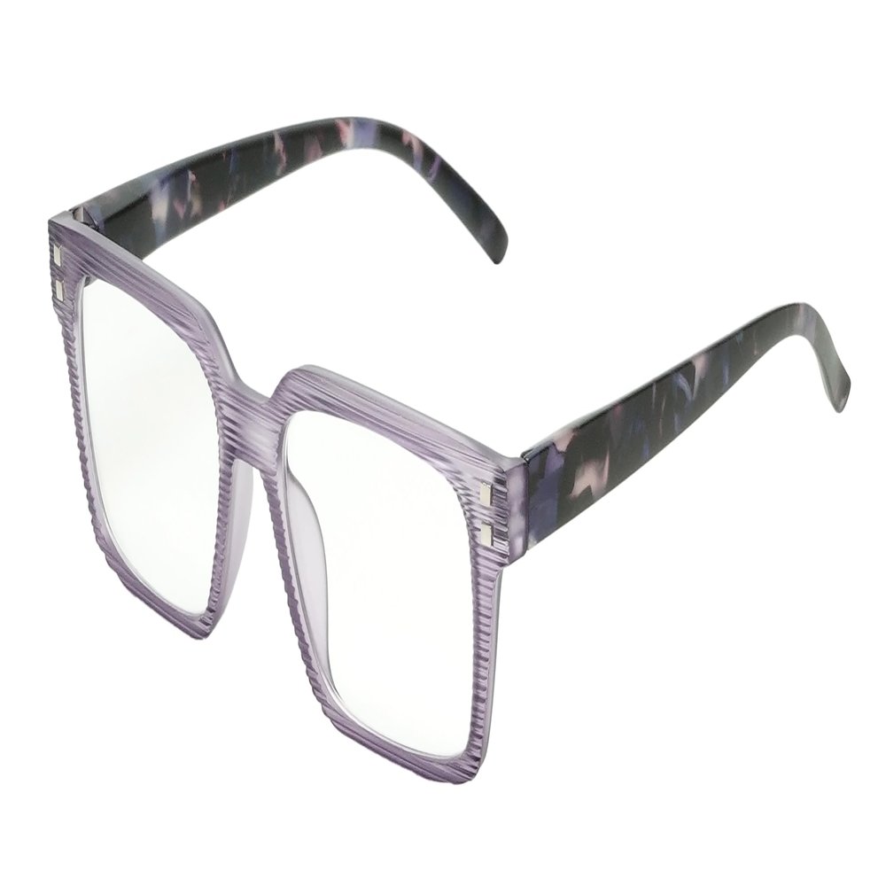 Calabria Rectangular Eyeglasses [50 x 18 x 141 mm] | Full Rim w/Plastic Frames | Matte Crystal w/Purple Stripe & Demi Arms Retro Reading Glasses w/Blue Light Filter Lens