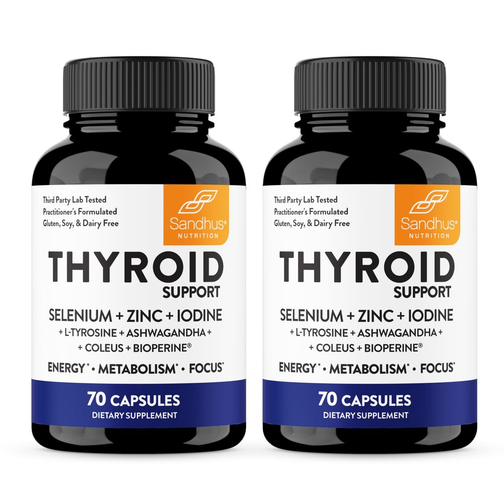 Sandhu's Thyroid Support with Selenium, Zinc, Iodine, L Tyrosine, Ashwagandha | Pure Health Supplement for Women & Men |70 Count (Pack of 2), 70 Days Supply