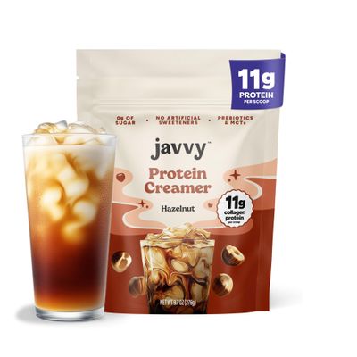 Javvy Protein Coffee Creamer Sugar Free Creamer with 11g of Collagen, MCT Oil, Keto Coffee Creamer Powder for Hair, Skin & Nail Support, Hazelnut, 1 Pack