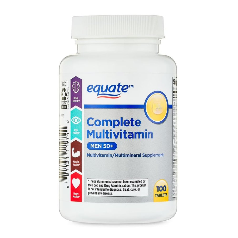 AGILIPET Equate Complete Multivitamin for Men 50+, Daily Multimineral Supplement Tablets, 100 Count Sticker