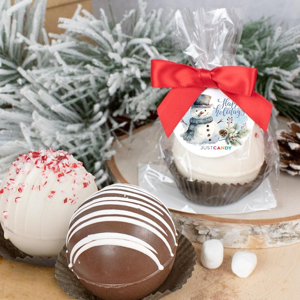 12 Pack Happy Holidays Hot Chocolate Bomb Party Favors For Stocking Stuffers, Goodie Bags, Holiday Gifting & More - Snowman (White Chocolate With Peppermint)