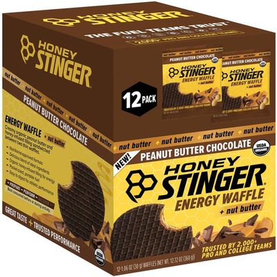 Honey Stinger Organic Peanut Butter Chocolate Waffles - USDA Certified Organic, Kosher, Natural Energy Snack, Gluten-Free, Dairy-Free, High-Performance Waffle Sandwich with Honey & Whole Grain Wafers,