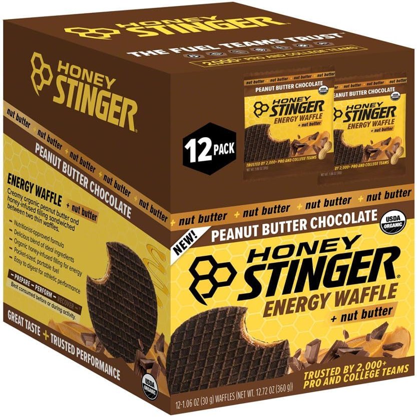 Honey Stinger Organic Peanut Butter Chocolate Waffles - USDA Certified Organic, Kosher, Natural Energy Snack, Gluten-Free, Dairy-Free, High-Performance Waffle Sandwich with Honey & Whole Grain Wafers,
