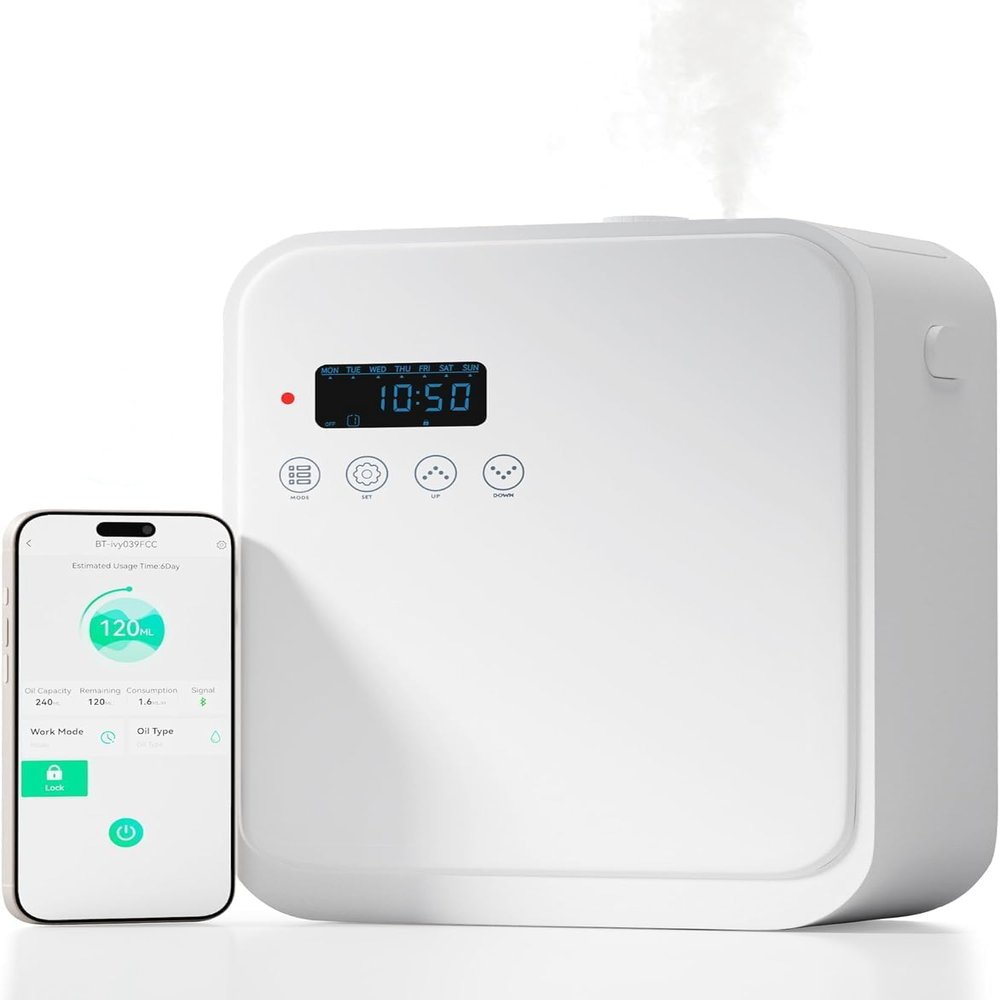 Smart Aroma Diffuser for Home & Business, 240ml Waterless Essential Oil Diffuser with App Control, Covers 400 to 2000 Sq.Ft, Pure Essential Oil Only for Hotel, Office, Spa