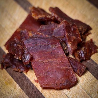 All Natural BBQ Pork Jerky - 2 Pack. Farm Story Meats Artisan, Old-Fashioned Two Quarter-pound Bags, Tender Protein Meat Snacks for Lunches, Between Meals, or Adventure! Humanely raised pork on small family in Iowa. Heritage breed Chester White Pork.