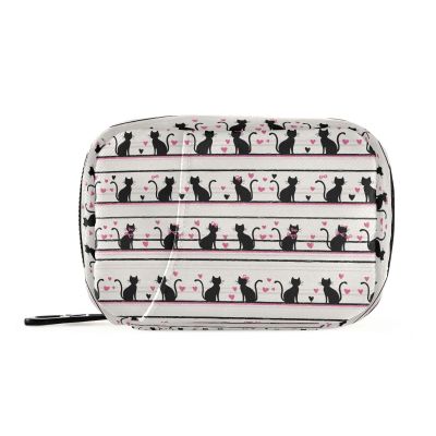 Weekly Pill Organizer with Travel Small Pill Case AM PM 7 Day Removable Cute Pill Box Vitamin Holder Organizer 2 Times a Day Pill Container for Purse Medication Cats Stripes Hearts White