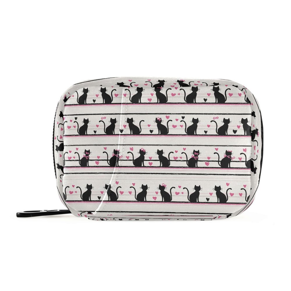 Weekly Pill Organizer with Travel Small Pill Case AM PM 7 Day Removable Cute Pill Box Vitamin Holder Organizer 2 Times a Day Pill Container for Purse Medication Cats Stripes Hearts White