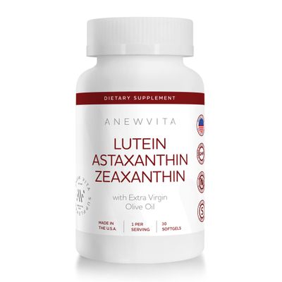 Anew Vita Lutein Astaxanthin Zeaxanthin, Eye Health Support Supplement, 2 in 1 Antioxidant Formula with Lutemax and AstaReal, with Extra Virgin Olive Oil, 30 Softgels
