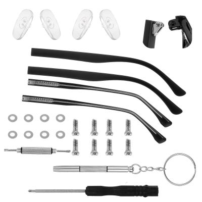 2 Set Glasses Repair Kit with Screws, Universal Glasses Arm Replacement, Eyeglasses Arms Legs Replacement Accessories with Screws Washers Screwdrivers Nose Pads(Black)