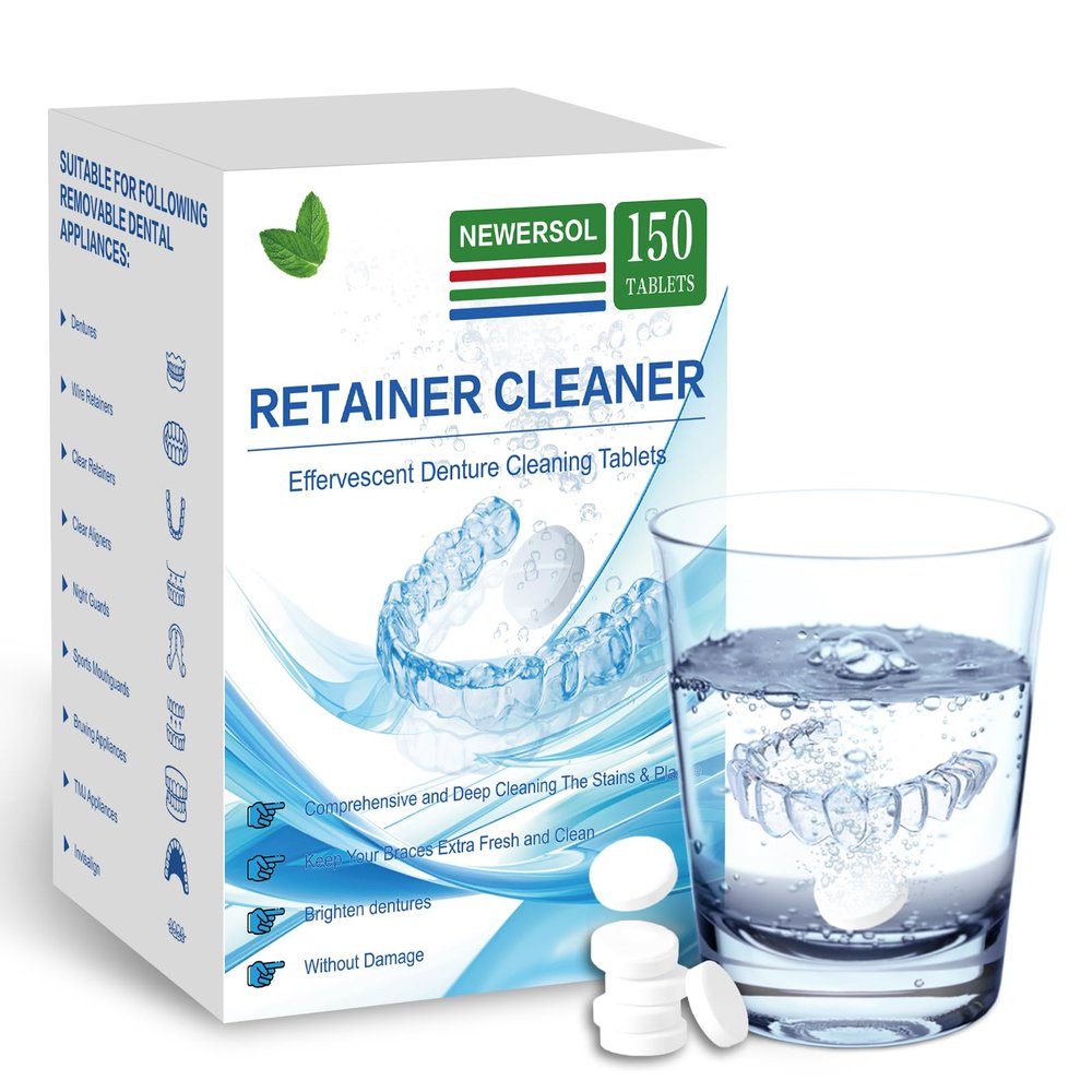 Retainer Cleaner Tablets 150 Count (5 Months Supply) Denture Cleaning Tablets Remove Stains & Plaque for Invisalign Aligner Mouth Guard Night Guard