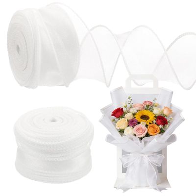 1.5 Inch Wide Unwired Fishtail Sheer Gauze Ribbon 10 Yards for Birthday Cake Decoration Bow Making Floral Arrangements DIY Crafts Gift Wrapping (White)