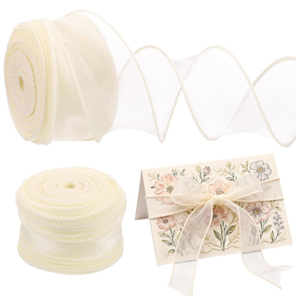 1.5 Inch Wide Unwired Fishtail Sheer Gauze Ribbon 10 Yards for Birthday Cake Decoration Bow Making Floral Arrangements DIY Crafts Gift Wrapping (Cream)