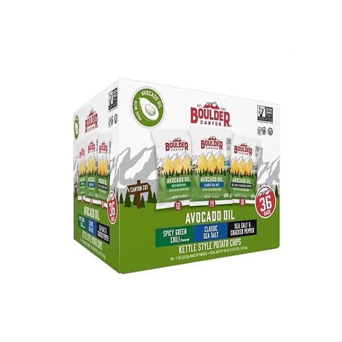 Boulder Canyon Avocado Oil Kettle Potato Chips Variety Pack, 1 oz Bags, 36 Count