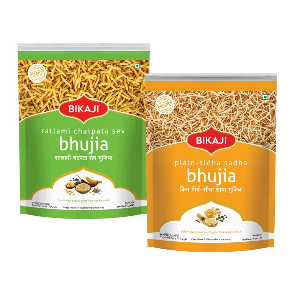Bikaji Plain Sidha Sadha Bhujia, sev 400g & Chatpata Sev 400g Combo | Ready to Eat Indian Namkeen | Crunchy Bar Snack, Tea-Time Companion & Party Mix | Travel-Friendly Bite for Sharing & Snacking