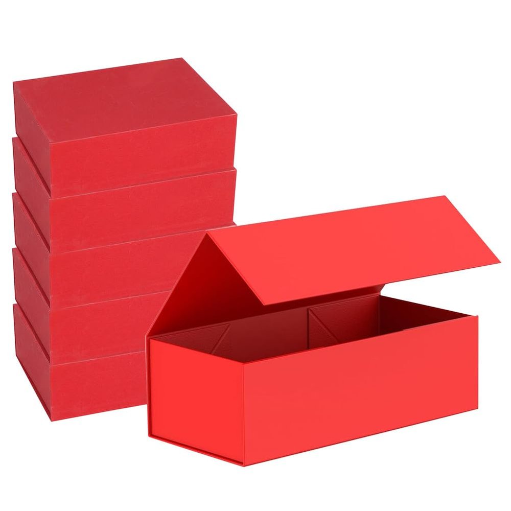 6 Pack Rectangle Collapsible Gift Box 10.2X7.5X3.1 Inch, Red Gift Boxes for Presents with Magnetic Closure Lid, for Wedding, Christmas, Birthdays, Mother's Day