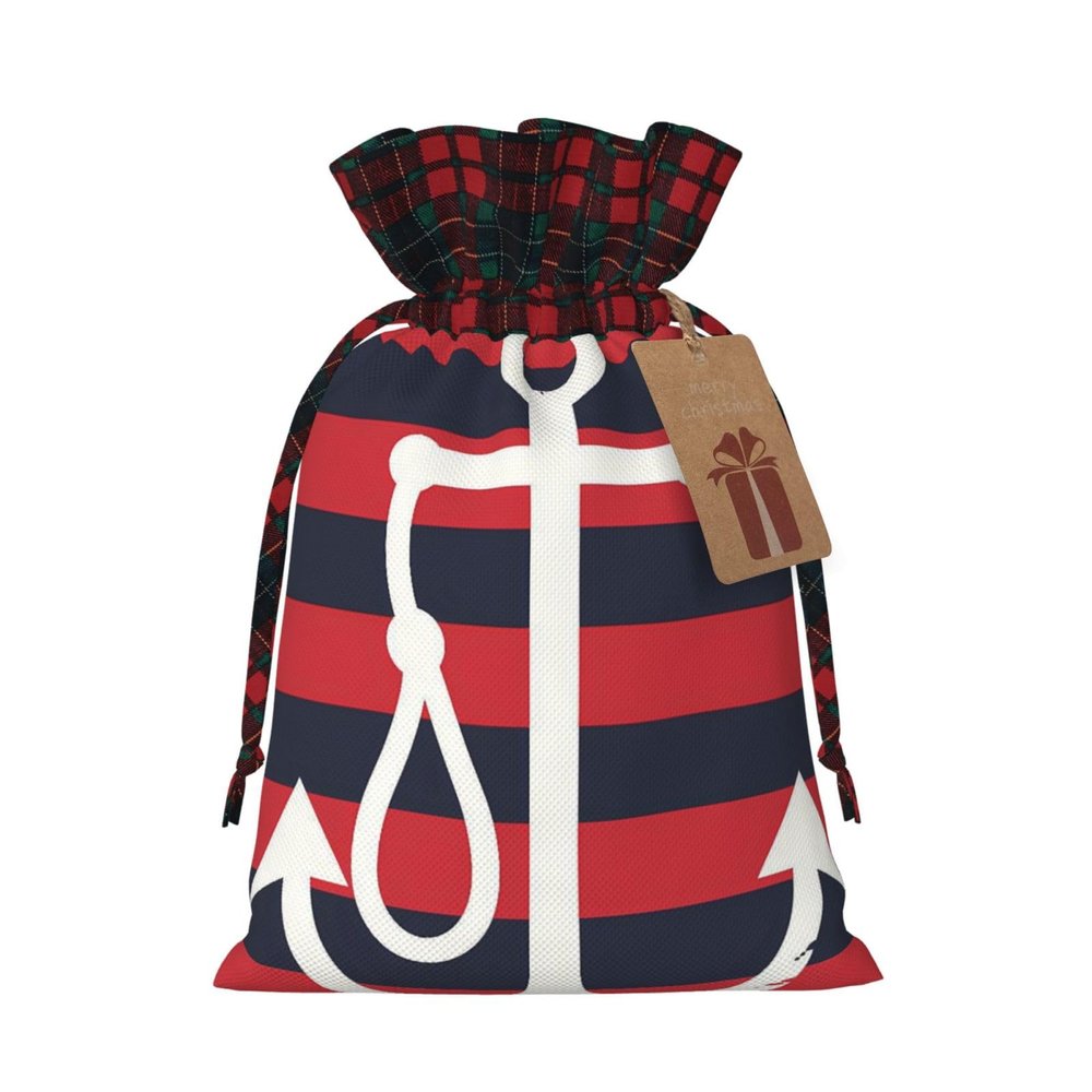WAYOQI Red Black White Nautical Anchor Christmas Gift Bag Holiday Present Wrapping Party Reusable Presents Wrapping Bags Supplies