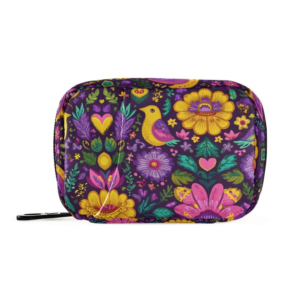 Weekly Pill Organizer with Travel Small Pill Case AM PM 7 Day Removable Cute Pill Box Vitamin Holder Organizer 2 Times a Day Pill Container for Purse Medication Purple Bird and Flower and Sunflower Fi