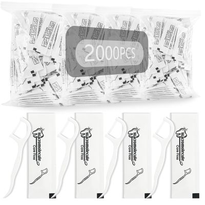 2000 Count Individually Wrapped Dental Floss Bulk Floss Picks Disposable Toothpicks for Home Travel Restaurant Office School Teeth Cleaning Oral Care