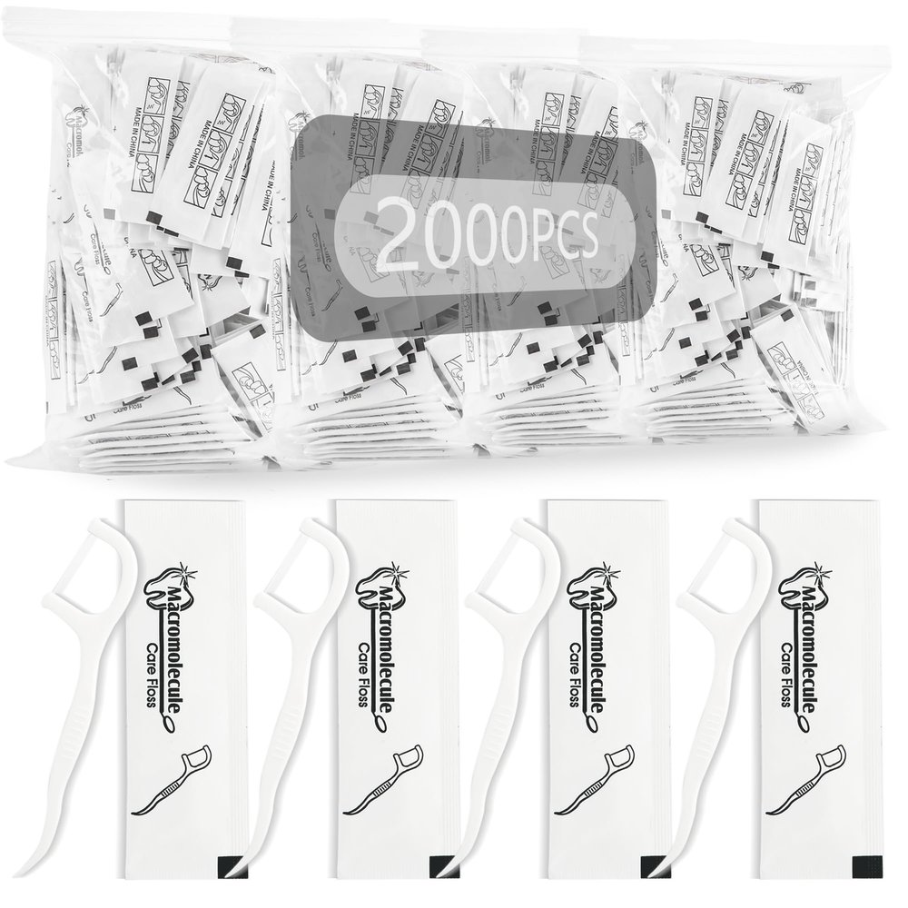 2000 Count Individually Wrapped Dental Floss Bulk Floss Picks Disposable Toothpicks for Home Travel Restaurant Office School Teeth Cleaning Oral Care