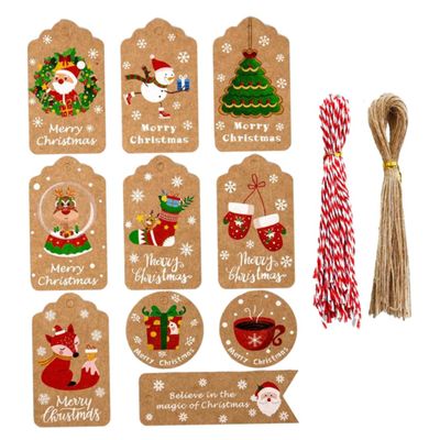 100pcs Christmas Tags Kraft Paper Christmas Hang Tags with String Decorative Card Wrapping TagsKraft