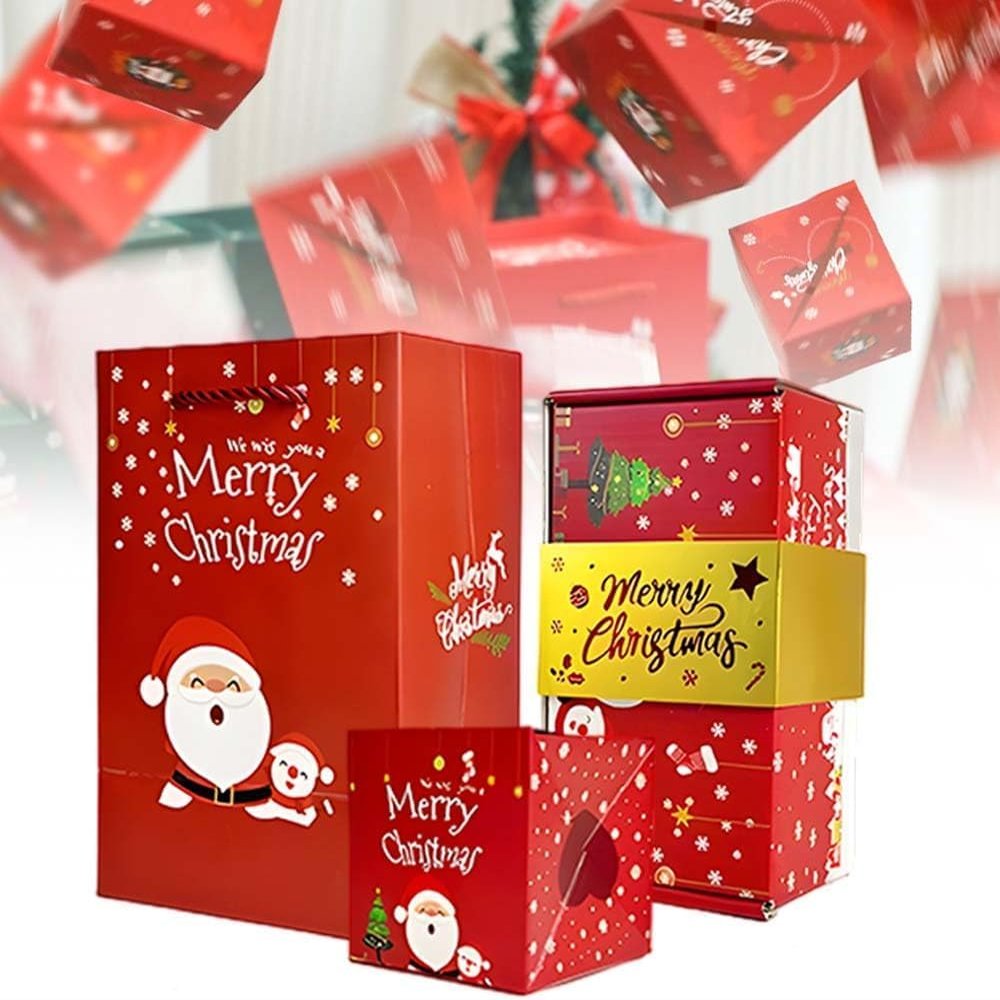 20PCS 2026 Merry Christmas Surprise Gift Box Explosion for Money, Upgrade Folding Surprise Explosion Gift Box, Unique Surprising Bouncing Red Envelope Gift Boxes for Christmas (Red)