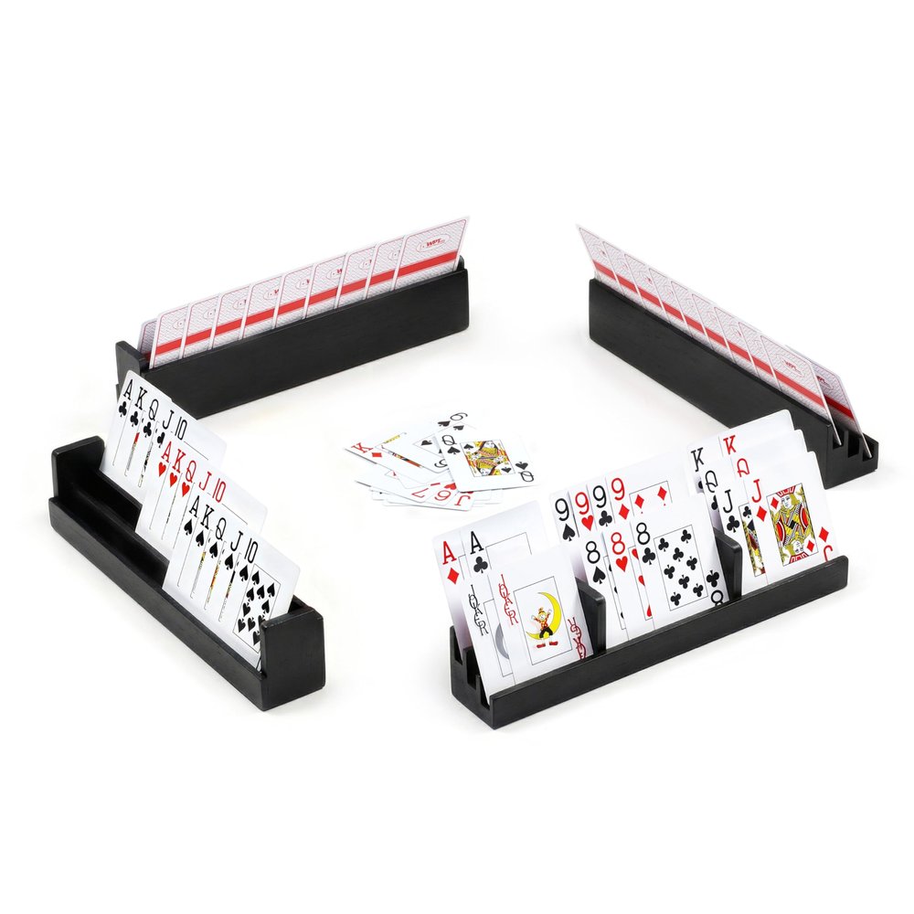 Srillollar Playing Card Holder for Seniors Adults, Set of 4 Widen Card Slots Card Holders for Playing Cards, Wooden Cards Holder with Detachable Divider for Card Game Bridge Canasta Strategy