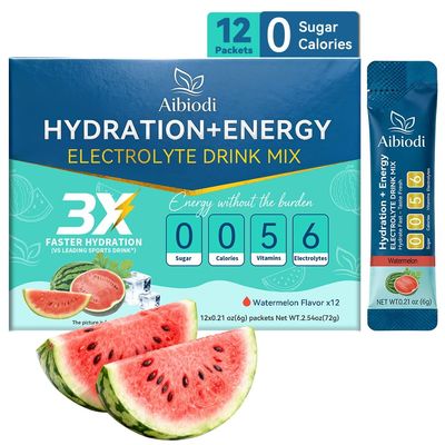 Aibiodi Electrolytes Powder Packets - Sugar Free & Zero Calorie Liquid Daily IV Drink Mix - Instant Hydration & Energy Supplement with 6 Electrolytes and 5 Vitamins, Keto Friendly & Vegan - 12 Sticks