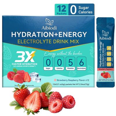 Aibiodi Electrolytes Powder Packets - Sugar Free & Zero Calorie Liquid Daily Drink Mix - Instant Hydration & Energy Supplement with 6 Electrolytes and 5 Vitamins, Keto Friendly & Vegan - 12 Sticks