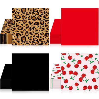 100Pcs Cherry Cheetah Print Party Birthday Decorations Leopard Cherry Paper Napkins Cheetah Print Disposable Napkins Red and Black Themed Party Supplies for Women Girls Bachelorette Birthday Decor