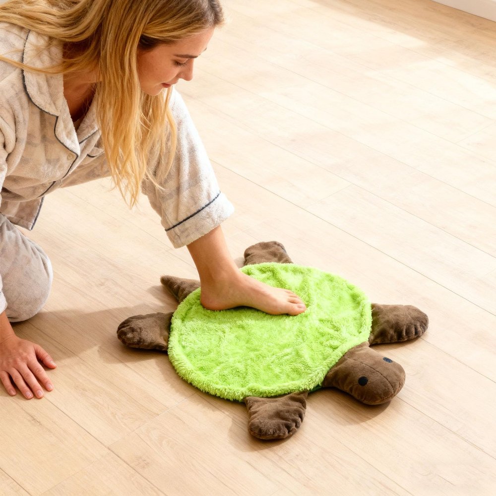 11'' Floor Turtle Foot Mop Cute Double-Sided Turtle-Shaped Floor Cleaning Pad, Hands-Free Mop for Dust and Hair, Washable Reusable Foot Cleaner for Home and Office Floors (Green)