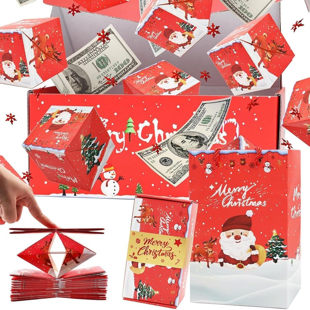 10Pcs Surprise Gift Box Explosion for Money, Christmas Surprise Gift Box Unique Folding Bouncing Envelope Boxs, Christmas Money Boxs for Birthday Anniversary (10 Boxes A)