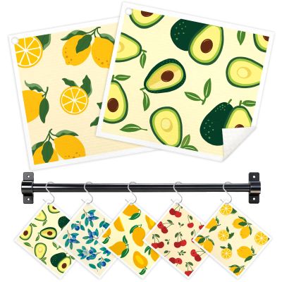 Nyixblyre Swedish Dishcloths for Kitchen, 5 Pack Fruit Reusable Paper Towels with 3 Hooks, Washable Dish Cloth Set, Absorbent Cleaning Cloth for Home Washing Dishes Housewarming Gifts for Friend