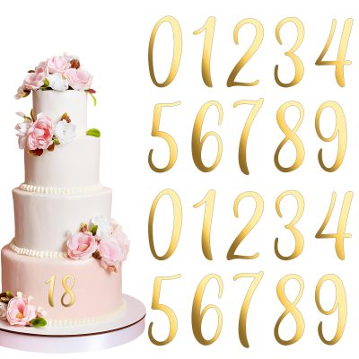 Yuomeaz 20Pcs Gold Acrylic Cake Toppers, 0-9 Numbers for Cakes, 2 inch Small Personalized Birthday Cake Topper for DIY, Party, Wedding, Desert