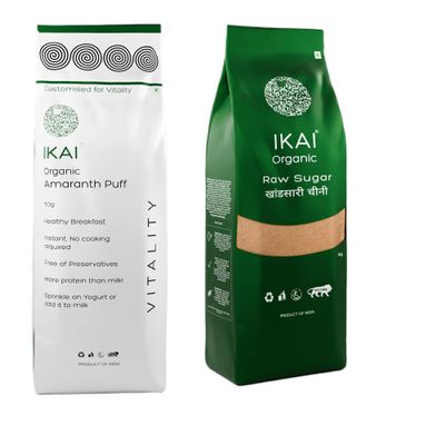 IKAI Organic Amaranth Puff, Rajgira Seeds , Puffed Rajgira Amarant (Single Packet) + Organic Raw Sugar 1kg (Single Pack) (Combo Pack)