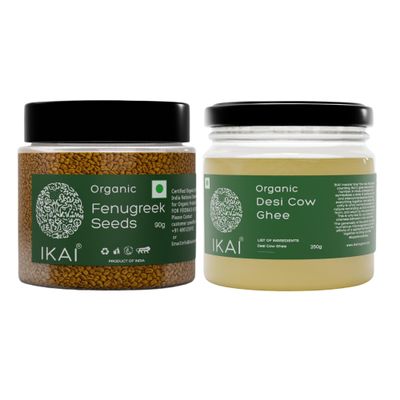 IKAI Organic Methi Dana Seeds/Fenugreek Seeds (Single Packet) + Organic Desi Cow ghee (Single Pack) (Combo Pack)