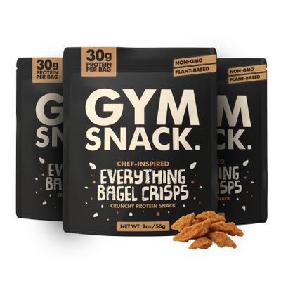 Gym Snack Everything Bagel Protein Crisps (3 Pack, 2 oz Bags) 30g Protein, High-Protein Plant-Based Crunchy Snack Made from Pea Protein, Low Carb, Gluten Free, Vegan & Keto Friendly