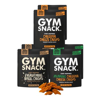 Gym Snack Protein Crisps Variety Pack Cheddar, Jalapeo Cheddar & Everything Bagel (6 Pack, 2 oz) 30g Protein Per Bag Crunchy Pea Protein Crisps, Low Carb, Gluten Free, Vegan & Keto Friendly