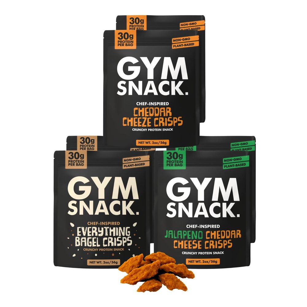 Gym Snack Protein Crisps Variety Pack Cheddar, Jalapeo Cheddar & Everything Bagel (6 Pack, 2 oz) 30g Protein Per Bag Crunchy Pea Protein Crisps, Low Carb, Gluten Free, Vegan & Keto Friendly