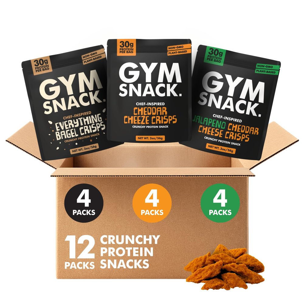 Gym Snack Protein Crisps Variety Pack Cheddar, Jalapeo Cheddar & Everything Bagel (12 Pack, 2 oz) Crunchy Pea 30g Protein Snack, Low Carb, Gluten Free, Vegan & Keto Friendly
