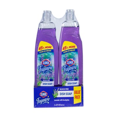 Clorox Fraganzia Liquid Dishwashing Soap, Lavender Scent - Cuts Through Tough Grease Fast, Quick-Rinsing Formula Washes Away Grime, A Powerful Clean You Can Trust, 22 Fl Oz, Pack of 2