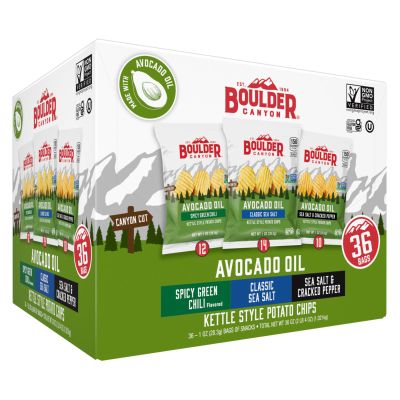 Boulder Canyon Avocado Oil Kettle Style Potato Chips, Variety Pack, 1 oz, 36 ct | 3 flavors