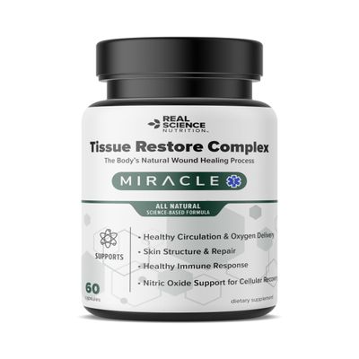 Real Science Nutrition Tissue Restore Complex Circulation & Tissue Health Support with Nitric Oxide, Vitamins C, D, K, B6 & B12 Cellular & Skin Wellness Supplement 60 Capsules