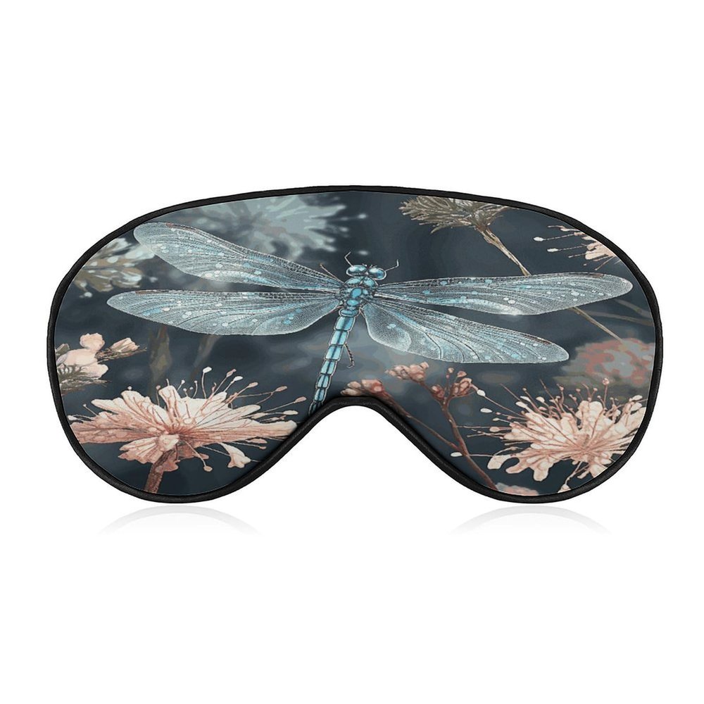 Dragonfly Flower Sleeping Mask Sleep Mask for Side Sleeper Relaxing Zero Pressure Night Blindfold Light Block-Out Eye Mask for Sleep with Easy Adjustable Strap