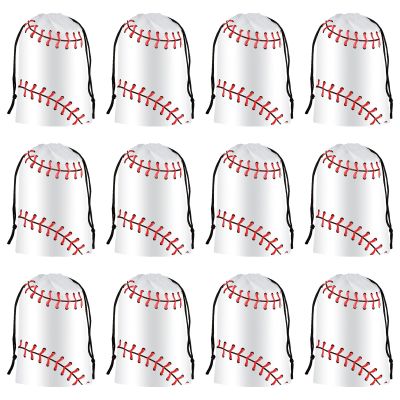 Hxezoc 12 Pieces Baseball Drawstring Bags Party Favor Goodie Bags Treat Candy Bags Sports Reusable Waterproof Backpack for Baseball Theme Birthday Party Decoration Supplies
