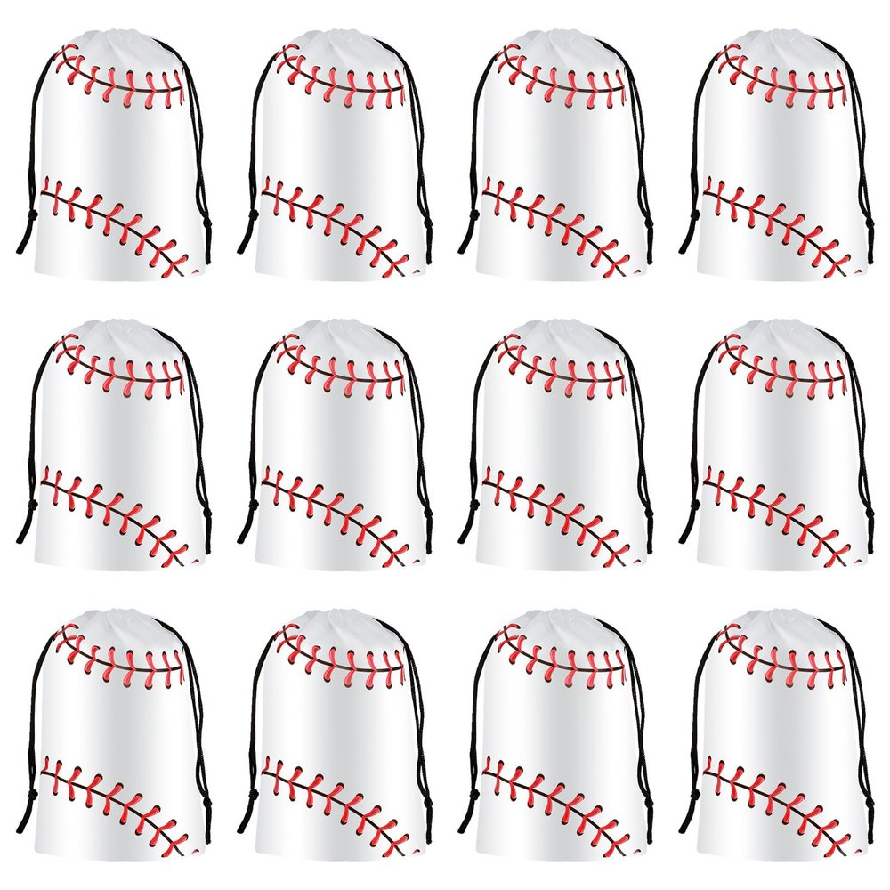 Hxezoc 12 Pieces Baseball Drawstring Bags Party Favor Goodie Bags Treat Candy Bags Sports Reusable Waterproof Backpack for Baseball Theme Birthday Party Decoration Supplies
