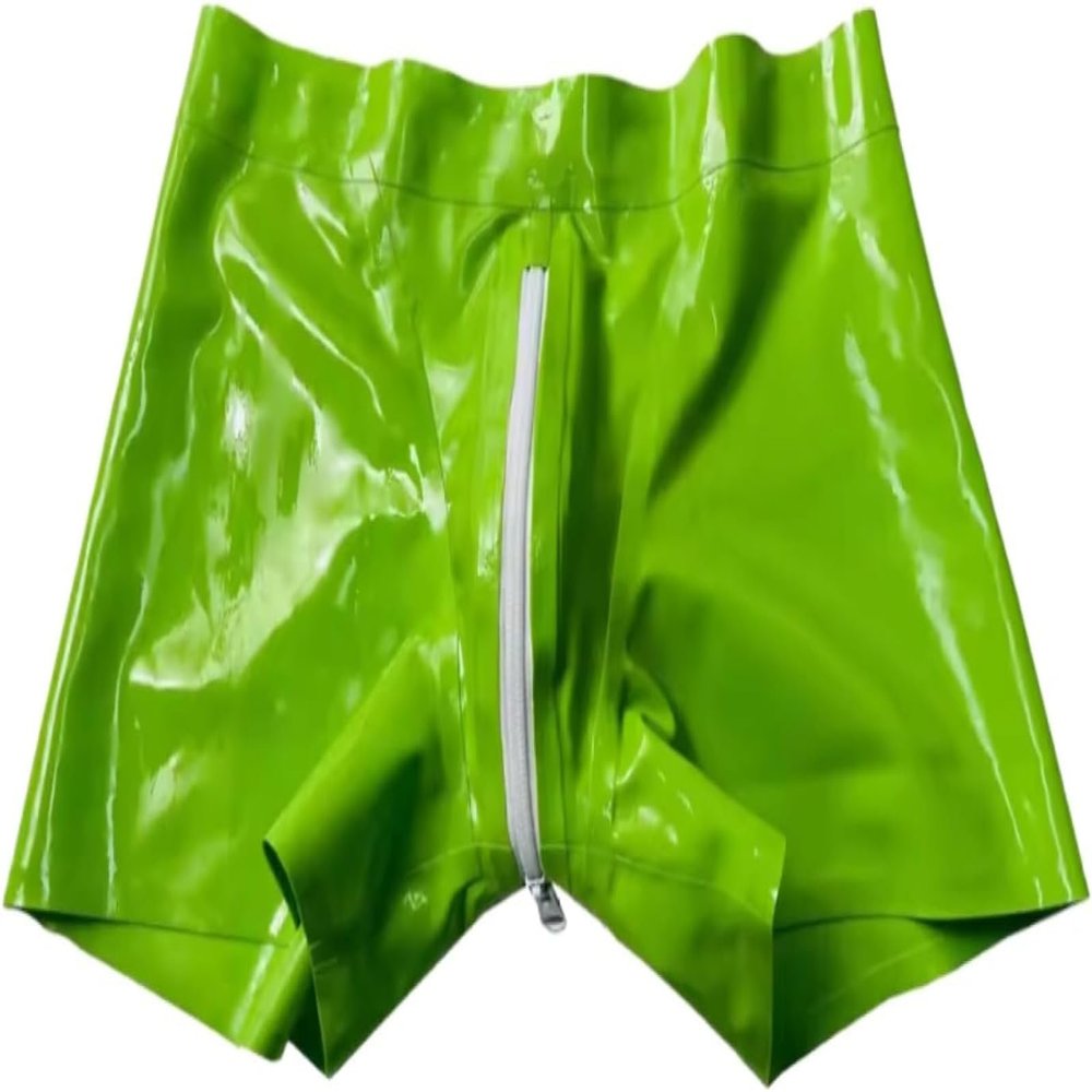 PEAAE Green Latex Flat Corner Code Hidden Double Sheath Latex Underwear(Black Red,Medium)