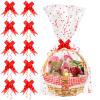 15 Pack Mother's Day Cellophane Bags with Bows 20x28 Inch Red Heart Printed Gift Baskets Bags Large Clear Gift Bags Gift Wrapping Supplies for Valentine's Day, Thanksgiving, Christmas, Birthday Party view 1