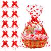 15 Pack Mother's Day Cellophane Bags with Bows 20x28 Inch Pink Heart Printed Gift Baskets Bags Large Clear Gift Bags Gift Wrapping Supplies for Valentine's Day, Thanksgiving, Christmas, Birthday Party view 1