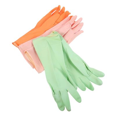 OSOLADY 3 Pairs Non-slip Latex Dishwashing Gloves for Washing Dishes Household Cleaning and Laundry Medium Colored Gloves in Pink and Orange for Flexible Hand Protection