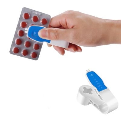 2nd Generation Pill Extractor Tool with Storage Compartment, Medicine Blister Pack Remover, Dual Tooth Design for Foil Piercing, Built-in Organizer Box,(Blue 1 pcs)